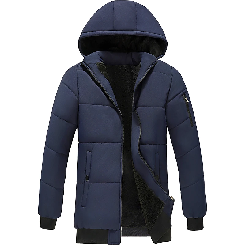 

Winter Clothes Men's Parkas Medium to Long Detachable Hat Youth Cotton Jacket Thick Velvet Hooded Solid Color Bread New Jacket
