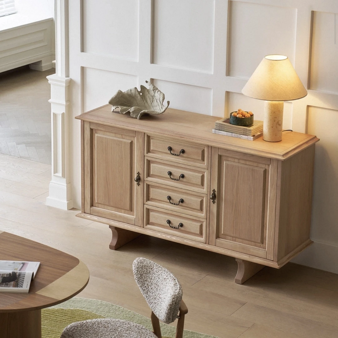 خزانة طعام ذات خزانة تخزين من الخشب الصلب لغرفة المعيشة للشقق الصغيرة المصممة القديمة الوسطى #3