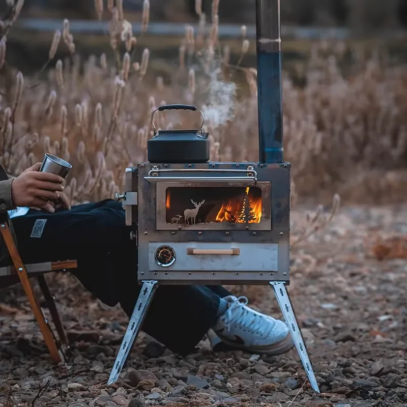 Outdoor Stainless Steel Firewood Stove for Winter Camping Tent Smokeless Heating Picnic Movable Cassette Stove