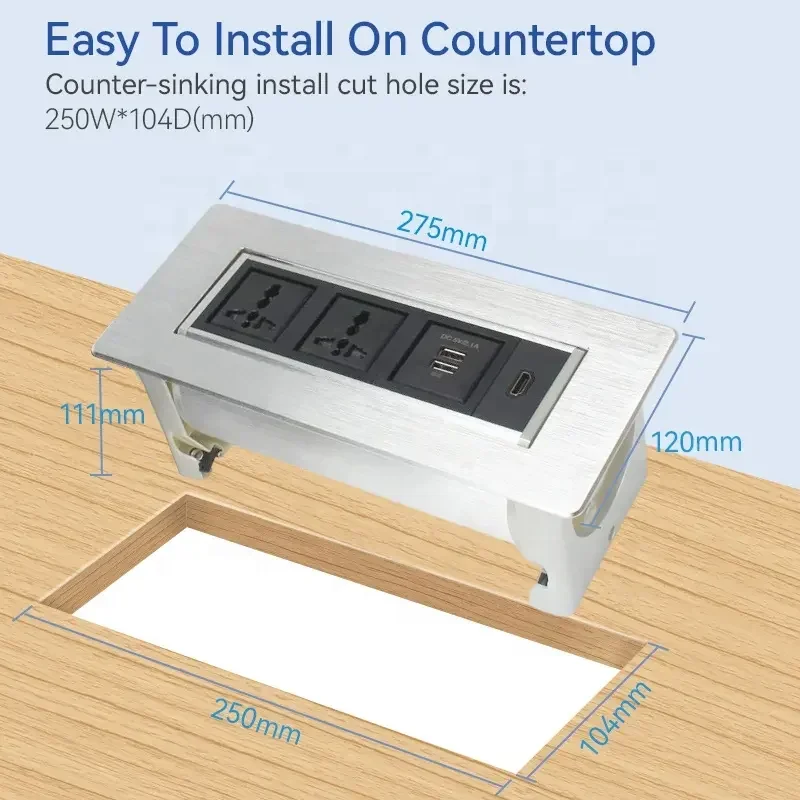 범용 전원 콘센트 알루미늄 합금 수동 플립업 회전 USB 데이터 소켓 / 사무실 책상 플립업 전원 그로멧 RJ45 포트 포함