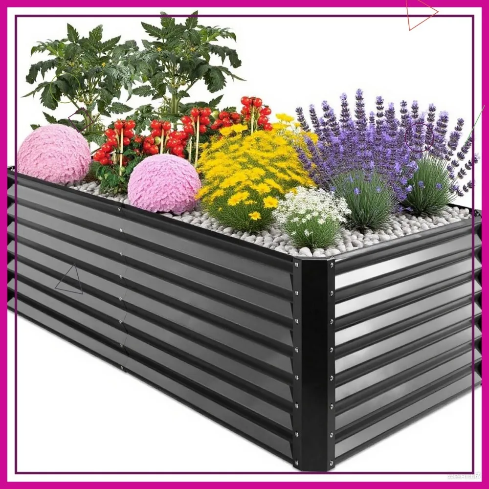 Kit de cama de jardín elevada de 6x3x1 pies, maceteros de metal para exteriores, fácil montaje para verduras, frutas, flores, hierbas, gris oscuro