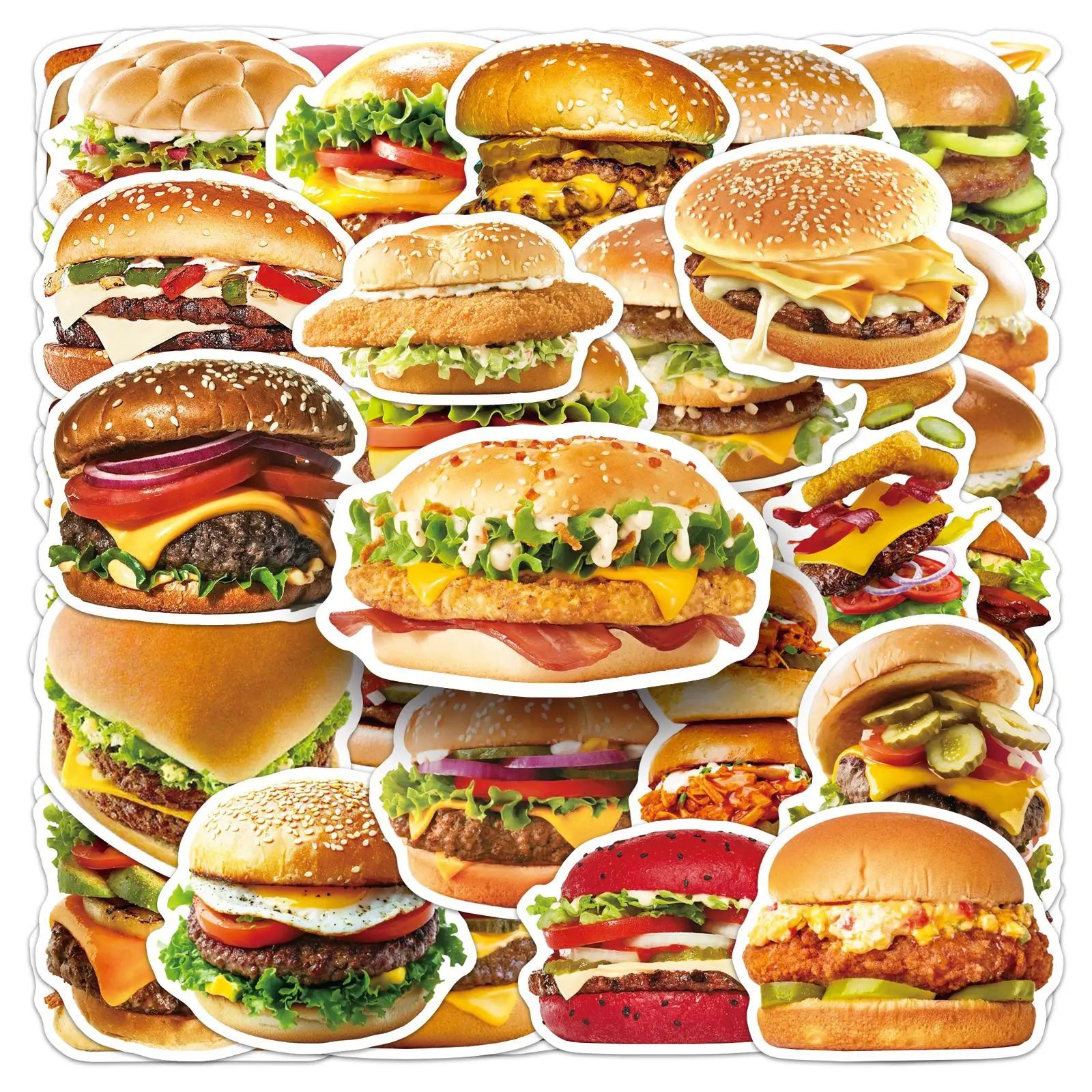 

50PCS Fast Food Realistic Hamburger Food Graffiti Sticker Personalized Fun Decoration Refrigerator Desk Guitar Decal Toy