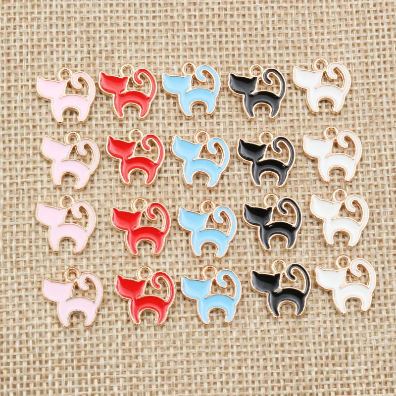 30pcs/Lot 13*13mm Cute Colorful Enamel Cartoon Cat Pendants For Necklaces Earrings Girl Charms Jewelry Making Findings