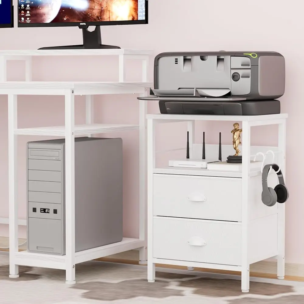 Nightstands Set 2, End Table with 2 Fabric Drawers, Bedside Table with 2 Hooks, Open Wood Shelf Side Sofa Table for Bedroom image 6