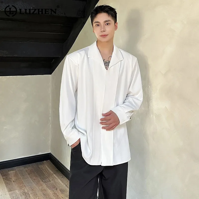 

LUZHEN Autumn New Long Sleeved Shirt Plain Korean Casual Elegant Simple Versatile Niche Design Men's Tops Social Clothing LZ5332