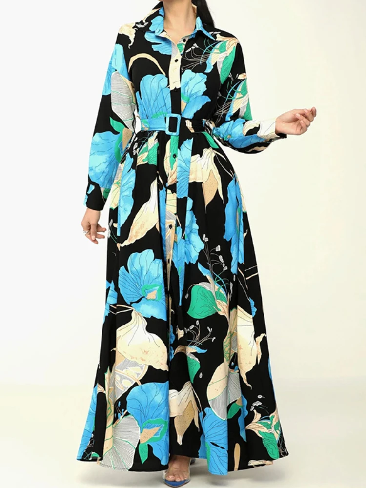 Dresses Floral Abaya Dubai Printing Robe Eid Muslim Women Dress Islam Female Kaftan Ramadan Party Abayas Gowns Maxi Jalabiya