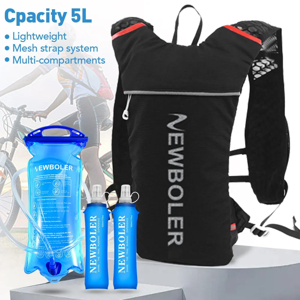 Sac à dos de course ultra léger avec glaçure d'hydratation, sac à dos de course, sac de vélo Marathon, d'extraction souple, 5L, 500ml, 2L