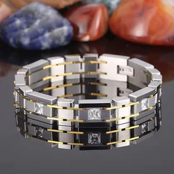 12mm Brushed Bracelet CZ Jewelry Birthday Gifts for Boyfriend Gold Plated Stainless Steel Chain Bracelet for Men Wholesale