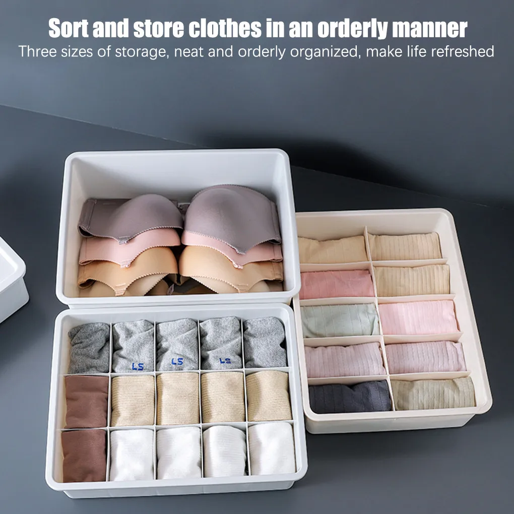 Underwear Storage Box Plastic Socks Drawer Grids Bra Organizer for Home Dormitory, 15 Grids, Beige