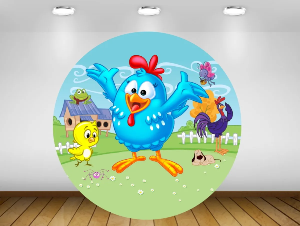 Cartoon Farm Animals Chicken Circle Backdrop Kids Birthday Party Galinha Pintadinha Round Background Studio Photocall Boda Cover