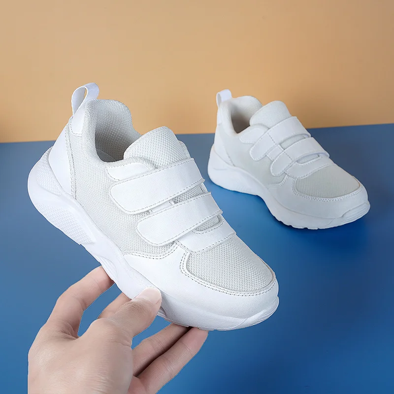 Zapatillas deportivas con gancho y bucle para niños, zapatos blancos transpirables para caminar, zapatillas de deporte de malla, sandalias ligeras de primavera, talla 28-38