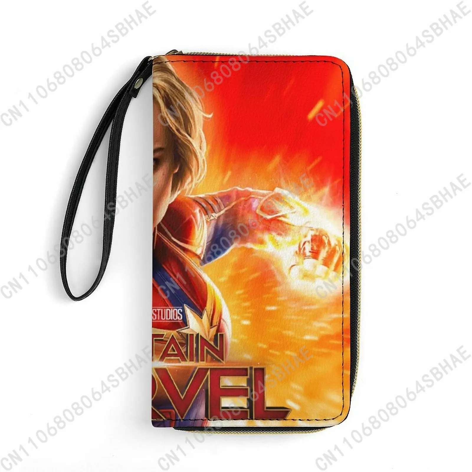 

Marvel Captain Marvel Custom PU Leather Wallet Rope Handle Small Portable Card Holder Men Women Purse Gift Friend Cosplay