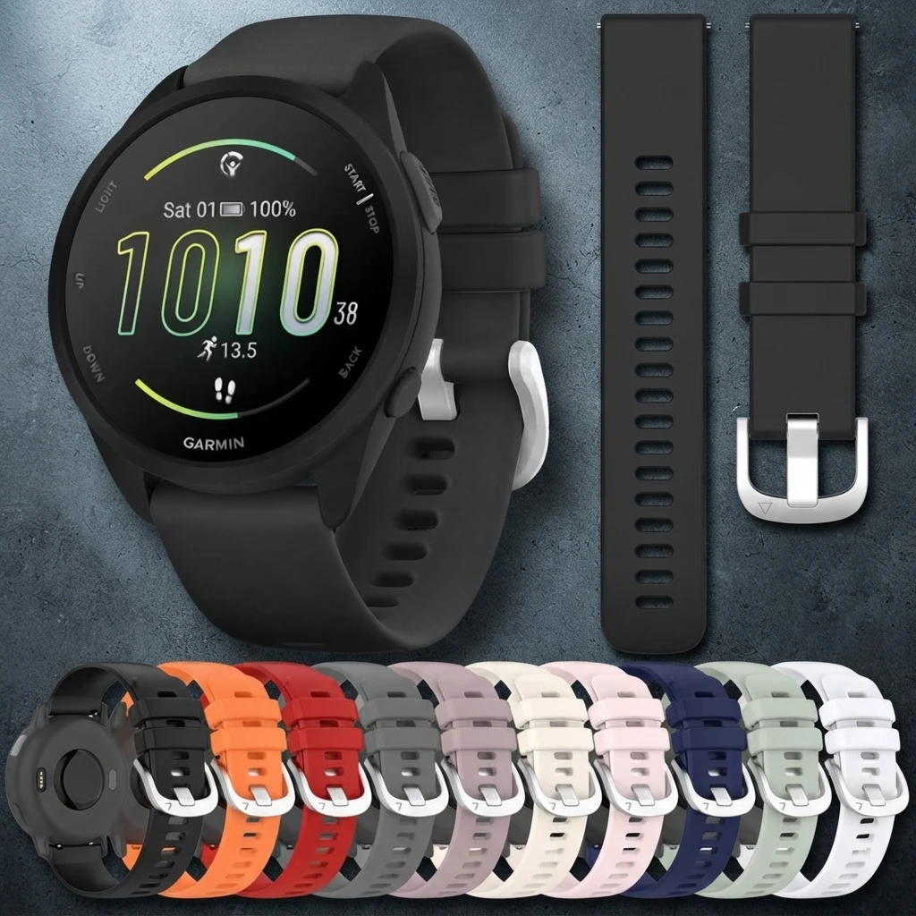 Cinturino in silicone a sgancio rapido da 20 mm e 22 mm per smartwatch Garmin Forerunner 165 Music, 265, 255, 245, 645, 55, Vivoactive 5, 4, Venu 3, cinturino di ricambio.
