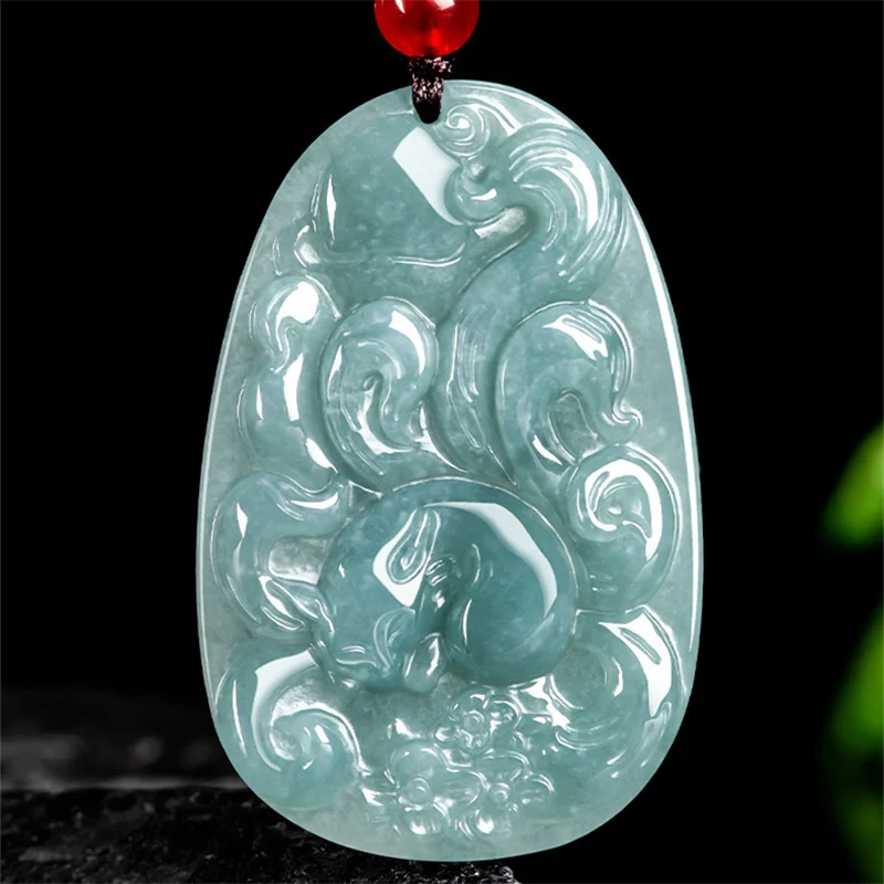 

Mai Chuang/ Natural Jade Blue Water Nine-tailed Fox Fairy Necklace Pendant Fine Jewelry Accessories Men and Women Couple Gifts