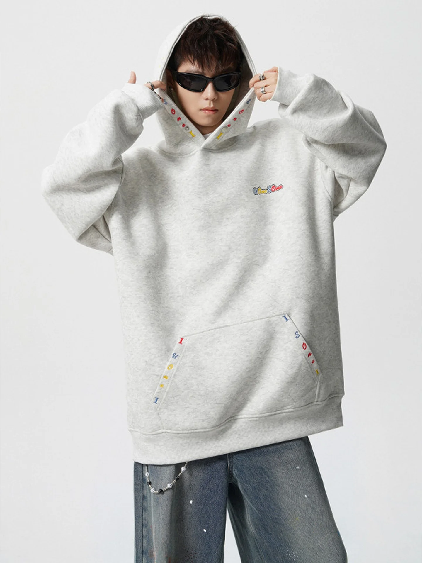 

Мужская зимняя толстовка Heavyweight Sand Waed с вышивкой, на флисовой подкладке, утепленная, свободного кроя, верхняя одежда, новинка 2025, повседневный топ