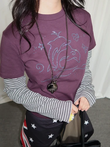 Imagen 2 del producto Tonngirl Y2k-Camiseta Vintage de manga larga para mujer, Tops Grunge japoneses de retales de los años 2000, ropa de calle, Tops gráficos con estampado Retro americano