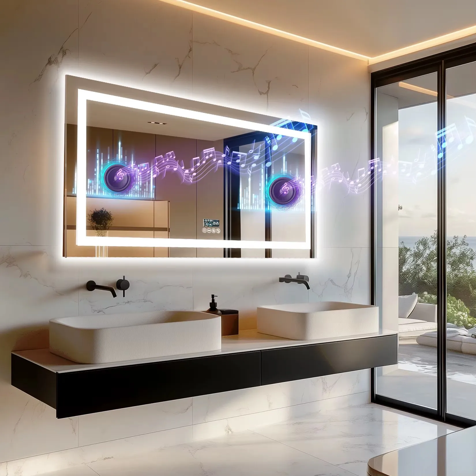 

Custom Size Waterproof Touch Screen Led Android Smart TV Bathroom Magic Mirror Built In Speakers With Google Play Store