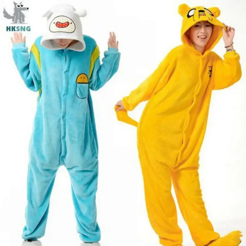 HKSNG New Link Adult Finn And Jake Onesies Adventure Costume Yellow Dog Pajamas Animal Halloween Party Jumpsuits Kigurumi