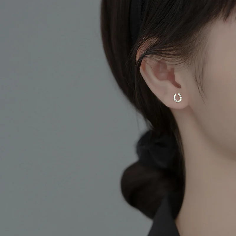 موضة جديدة 925 الفضة إبرة حدوة الحصان الزركون وأقراط للنساء الإناث الفتيات لطيف أقراط مجوهرات اكسسوارات هدايا