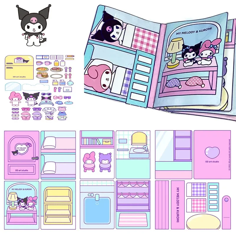 

Diy Kawaii Sanrios Kuromi Melody Quiet Book Anime Cinnamoroll Pachacco Baby Story 3D Paste Stickers Creative Handmade Kids Toy