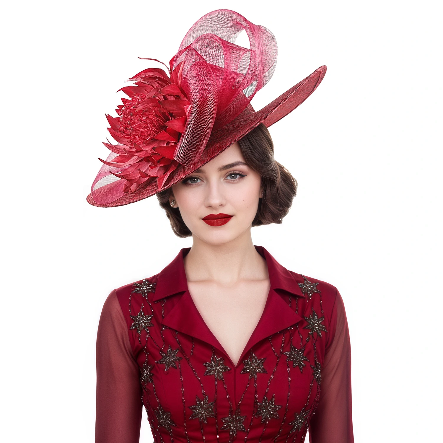 قبعة سيناماي الساحرة على شكل زهرة مع فيونكة شبكية قابلة للتمدد للنساء، إكسسوار رسمي عصري عالي الجودة لمهرجانات الزفاف #1