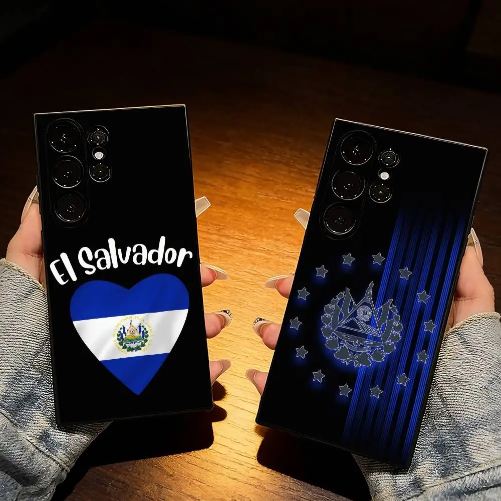 El S-Salvador Flag Phone Case For Samsung S25,S24,S21,S22,S23,S20,Ultra,S26,Plus,Fe,Note,5G Black Cover