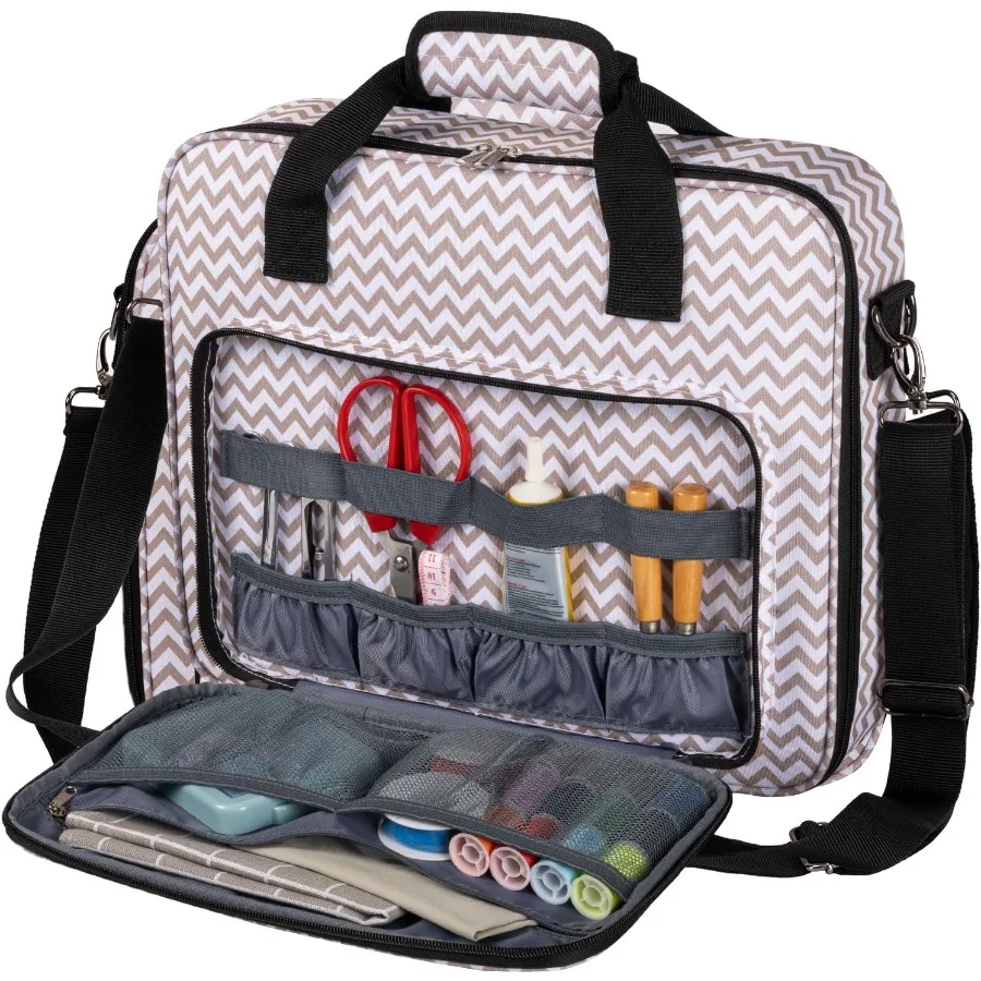 

BAGLHER Cross Stitch Embroidery Organizer Bag - Large Portable Project Storage with 3 Compartments Travel Friendly Carrying Cas