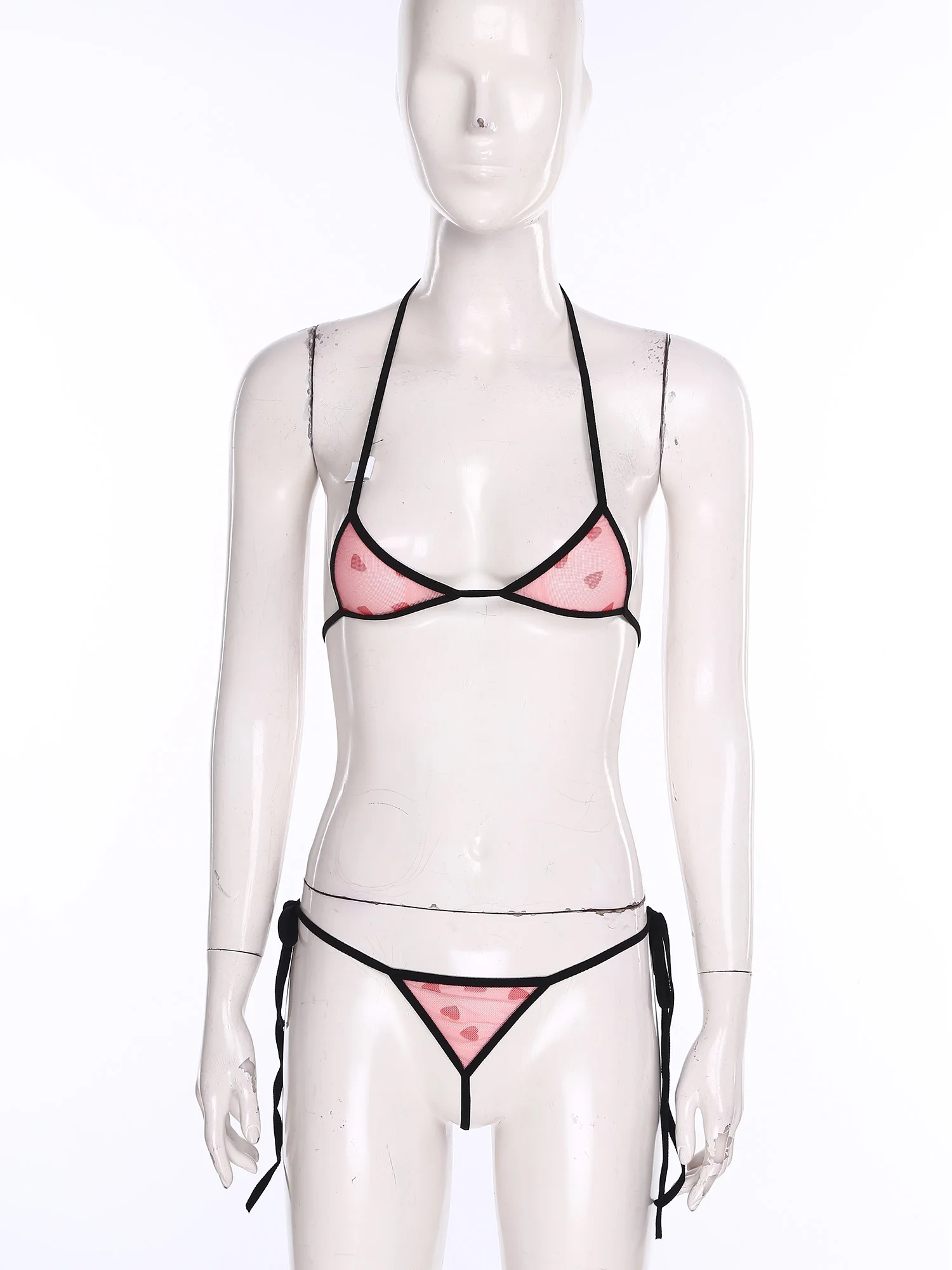 Set intimo da donna micro mini bikini lingerie set reggiseno con lacci in rete trasparente stampato top e perizoma con retro a T costumi da bagno da notte Raves