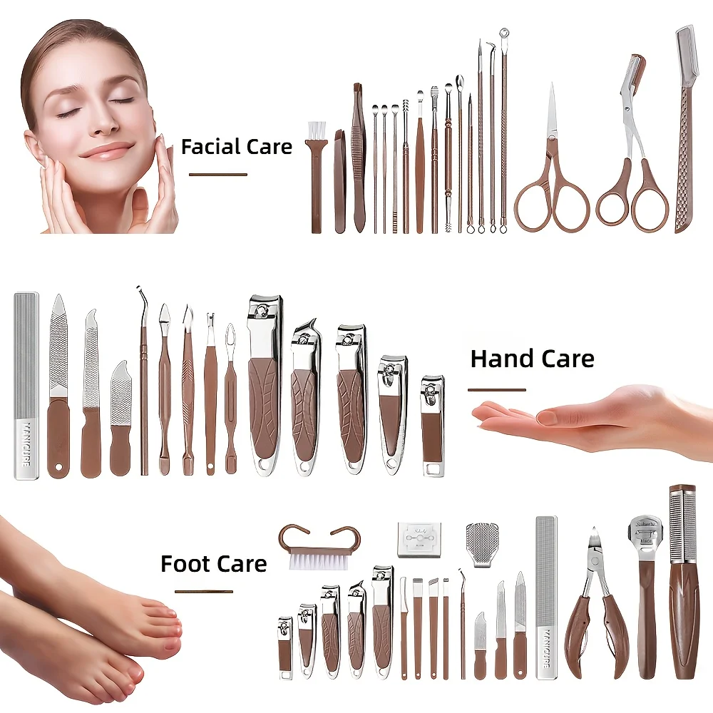 Foot Care Tool 42pcs Set  Foot Rubbing Board Stainless Steel Pedicure Dead Skin Remover Foot Massage Care Nail Clipper Set