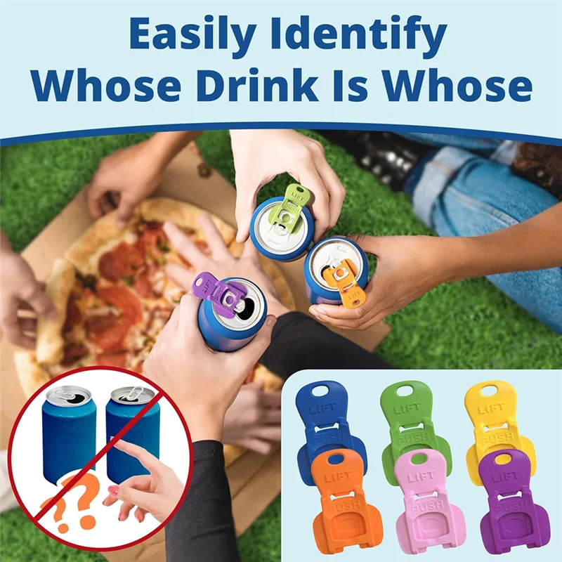 ABNO-24Pack Complete Cover Easy Tab Opener Colorful Drink Can Protector Cap For Parties Bbqs Beach