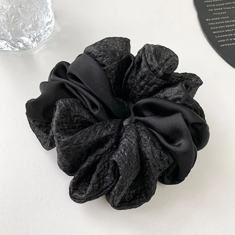 Scrunchie grande para mujer, cuerda para la cabeza de alta gama, color negro, accesorio para el cabello con flores atadas, 2024