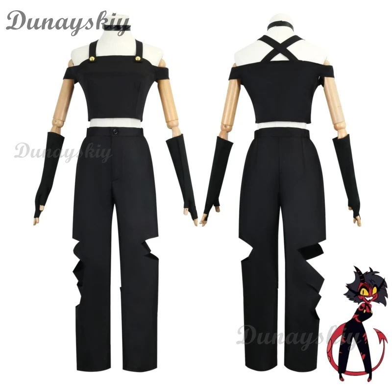 Costume Cosplay de Dessin Animé Ange de la Mort Helluva bodiMillie pour Femme, Ensemble Complet d'Halloween, Peau Rouge Trempée