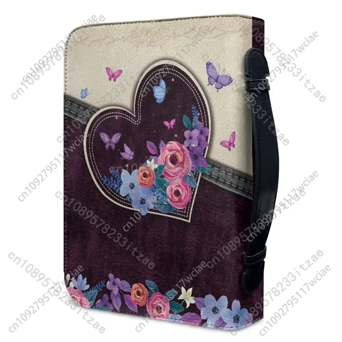 حقيبة الكتاب المقدس النسائية مقبض مخصص حقائب اليد الله داخلها سوف يسقط الأزهار الحب الأرجواني طباعة أغطية الكتاب المقدس الجلدية #4