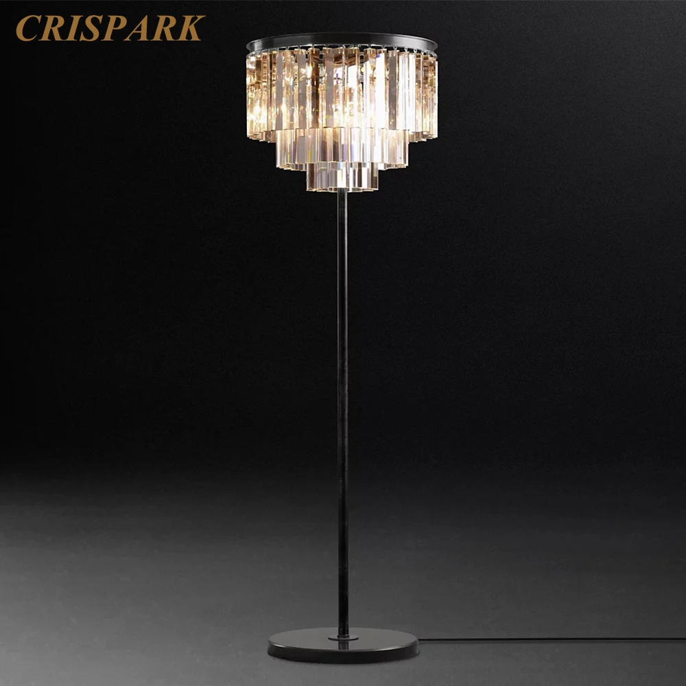 Modern Floor Lamp for Living Room Black Nickel Metal Modern Tall Standing Lamp Prism Crystal Odeon Rhys Table Lamp for Bedroom