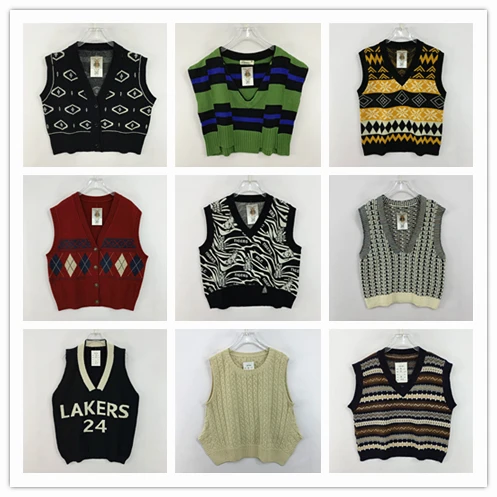 

Винтажный вязаный свитер, жилет, свободный цвет с ромбовидным узором, блузка из смеси шерсти, милый Sle, весна-осень-зима, женская мода