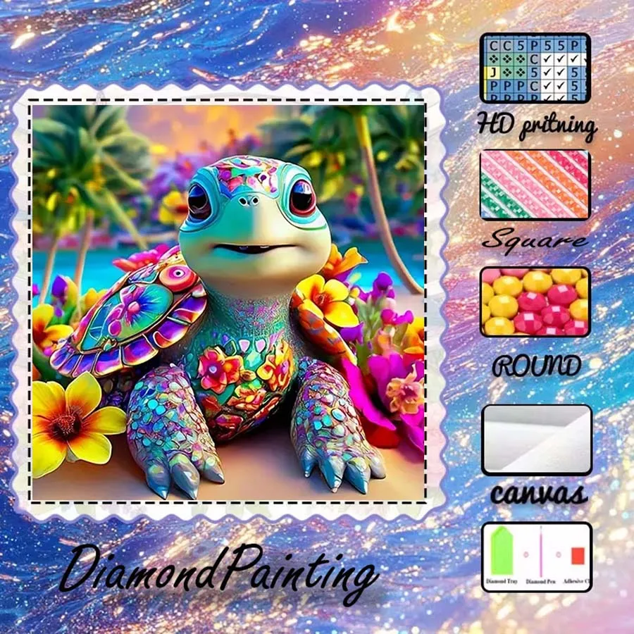 1 piece 5D DIY flocking cloth, special drill, diamond painting kit, turtle, flower, pattern mosaic, diamond art