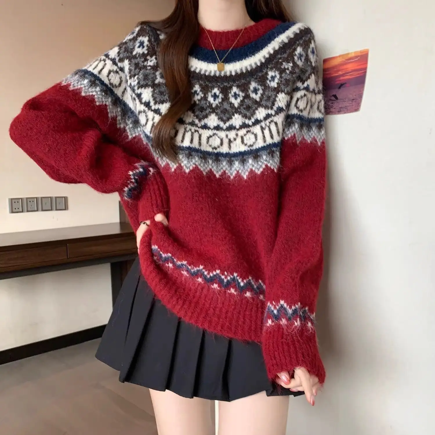

2025 New Autumn and Winter Digital Print Crew Neck Sweater Knitwear