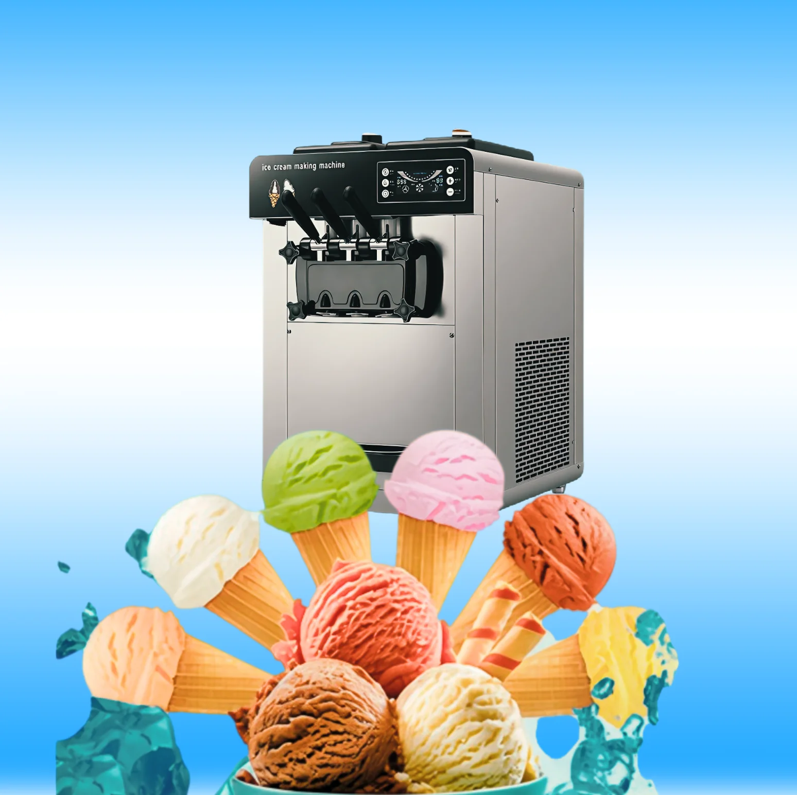 3 Flavors Soft Ice Cream Machine Commercial Grade Stainless Steel Milk-Based Energy Star Certified High Quality