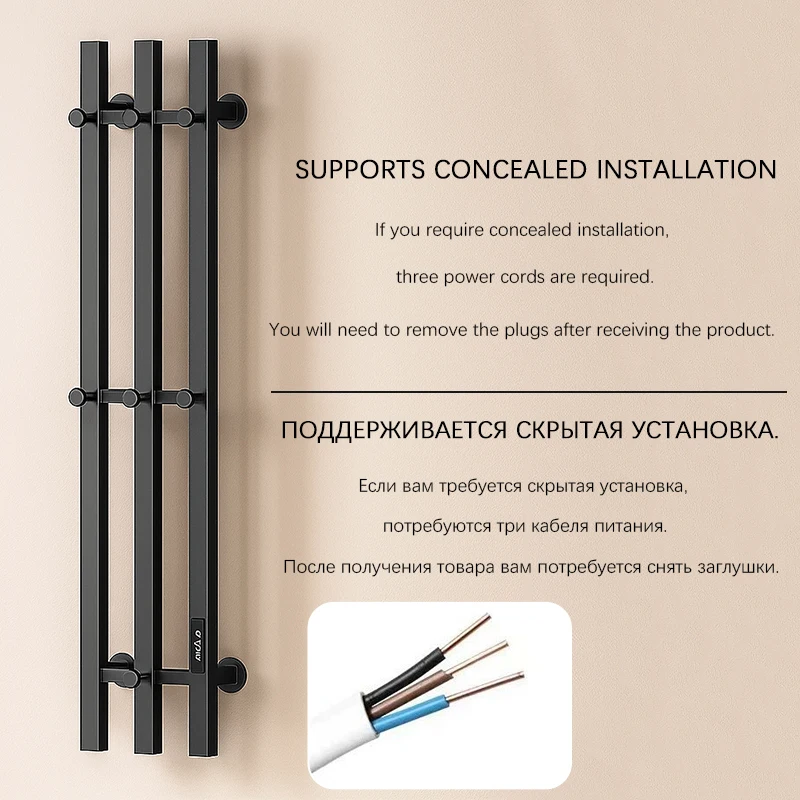 OXG تسخين كهربائي منشفة رف ترموستات الحمام منشفة دفئا مخفي/متعرض تركيب مجفف منشفة من الفولاذ المقاوم للصدأ #6