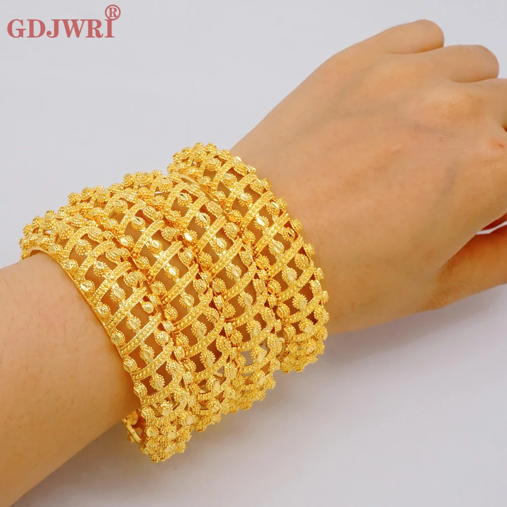 

Luxury Gold Color Cuff Bangle For Women Dubai Bride Ethiopian Hollow Out Charm Africa Middle East Bangles Hawaiian Jewelry Gift