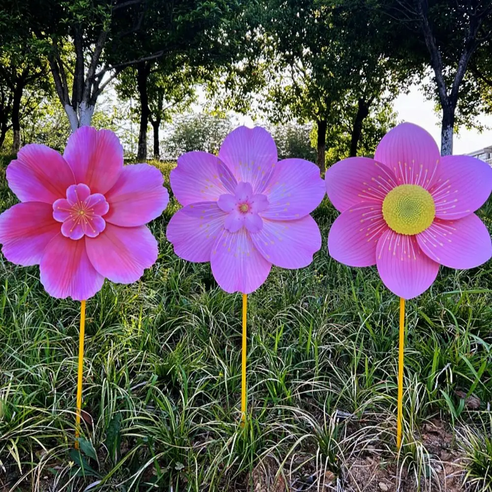 Moulin à vent rotatif multi-styles, 1 pièce/2 pièces, fleur de cerisier colorée sur pied, fleur de pelouse, diamètre 35cm, PVC