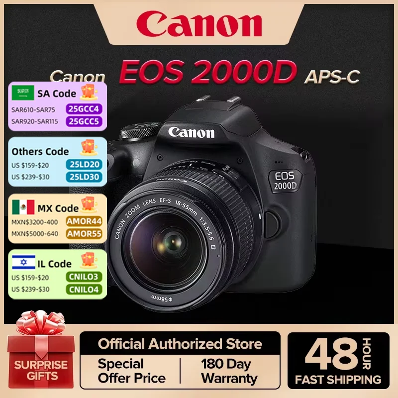 Canon EOS 2000D APS-C Entry-level DSLR Digital Camera With 18-55 MM F3.5-5.6 III Lens Flip Touch Screen 18 Million Pixels