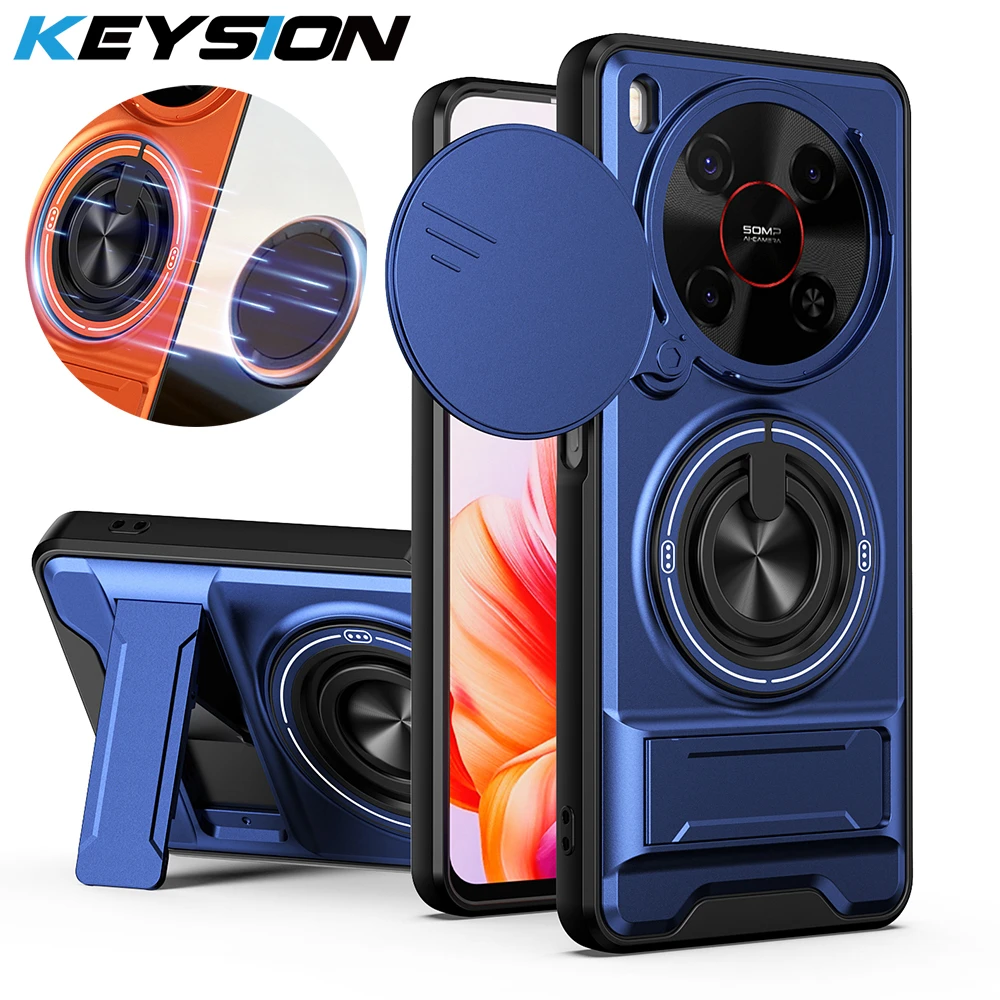 

KEYSION Magnetic Phone Case for ZTE nubia V70 Max Blade V70 Max Slide Camera Protection Upright Stand 360° Ring Shockproof Cover