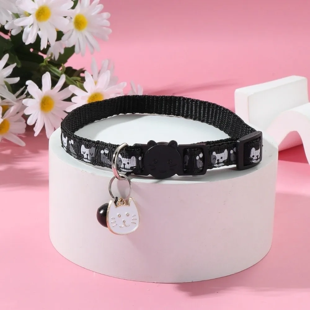 Cute Adjustable Cat Collars Bell Cat Pattern Small Dog Collar Cartoon Quick Release Buckle Pet Collar Puppy