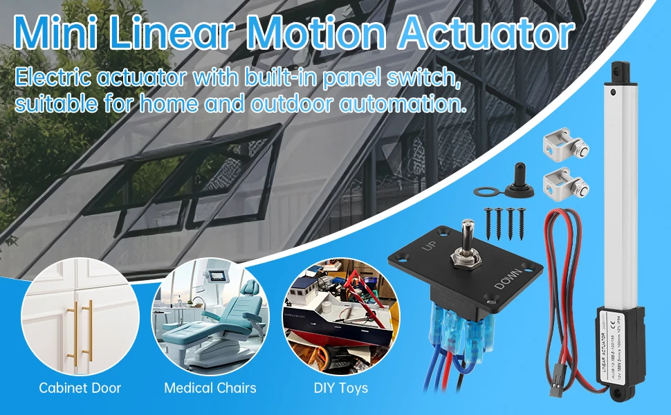 12V Mini Linear Motion Actuator 10-200mm Stroke 188N 5mm/s High Torque Micro Electric Linear Actuator with Panel Switch ,Bracket