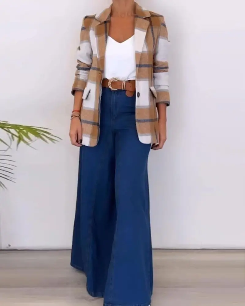 เสื้อโค้ทผู้หญิง สไตล์ลำลอง สำหรับฤดูใบไม้ผลิและฤดูใบไม้ร่วง ผ้าขนสัตว์ กระดุมเดี่ยว ปกสูท ทรงหลวม สไตล์เรียบง่าย