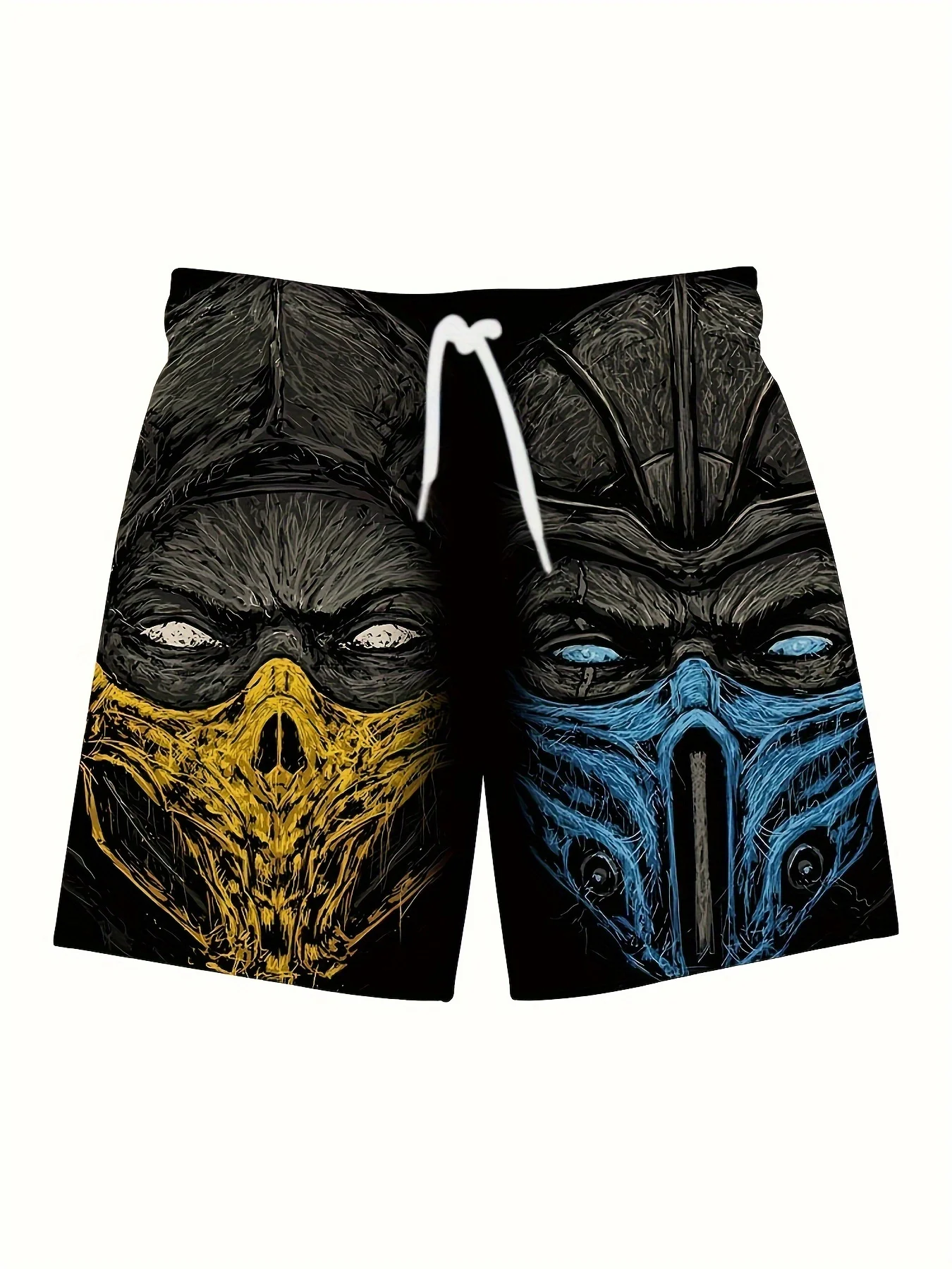 شورت شاطئ كاجوال من البوليستر سريع الجفاف - خصر برباط للرجال، قابل للغسل في الغسالة، طباعة هندسية #2