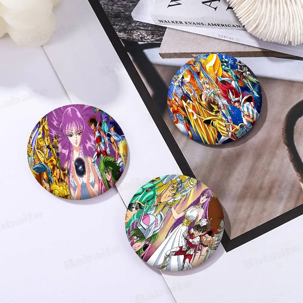 Japanese Hot Anime S-Saint Seiya Soft Button Pin Round Metal Badge Lapel Pin Parts Gift Friends Kid Jewelry