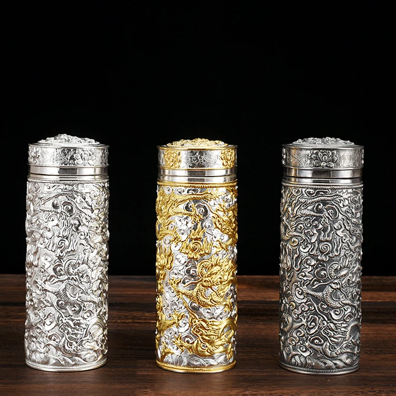 

Nine Dragon Cup pure hand-made sterling silver cup 999 sterling silver inner health care cup thermos cup