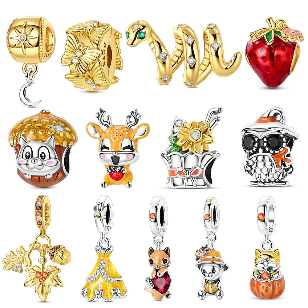 

Подвески из стерлингового серебра 925 пробы, золотого цвета, кленовые листья, подвески, бусины, кулон, ювелирные изделия, подходят для оригинального браслета 925, подарок для женщин, сделай сам